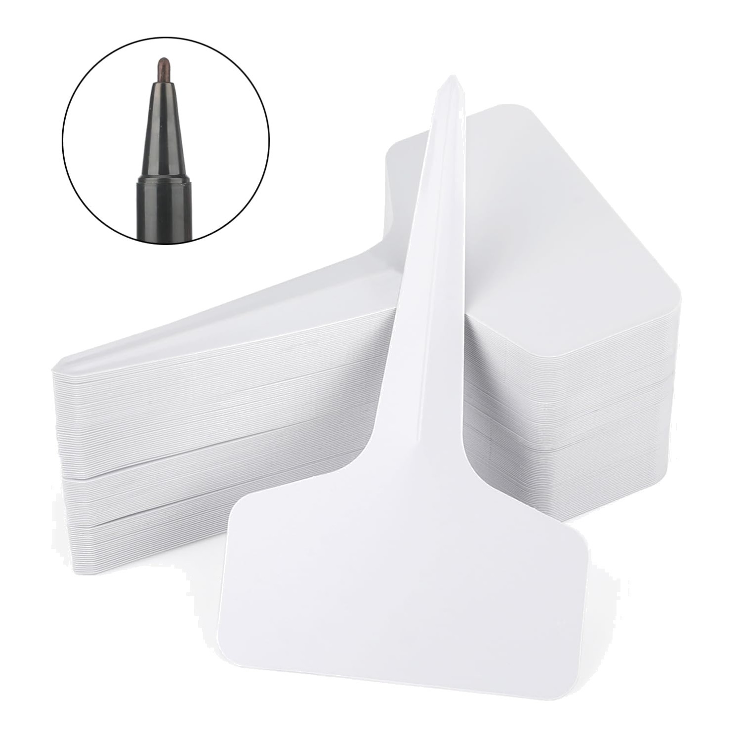 Customizable White Plastic Plant Labels with Marker - 100 Count for Gardeners