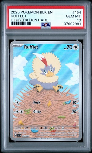 2025 POKEMON BLK EN-BLACK BOLT ILLUSTRATION RARE #154 RUFFLET PSA 10