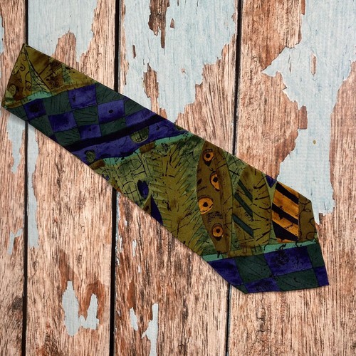 Nino Cerruti Necktie - Abstract Blue Gold Print 100% Silk Crepe Made In USA - Picture 9 of 12