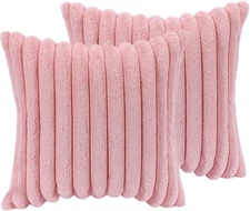 18X18 Throw Pillow Covers Set of 2, Decorative Faux Fur Covers for Bed, Couch So