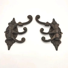 Rustic Cast Iron Swivel Hook Fleur De Lis Coat Hat Purse Towel Hanger Victorian 