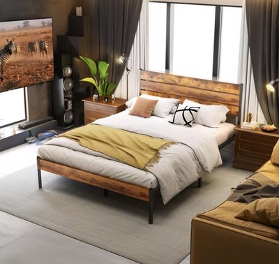 Queen Size Sturdy Metal Platform Bed Frame with Headboard and Footboard 800LBS