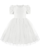 Todller Tutu Dresses Party Formal Wedding Flower Baptism Puff Sleeve Tulle Sp...