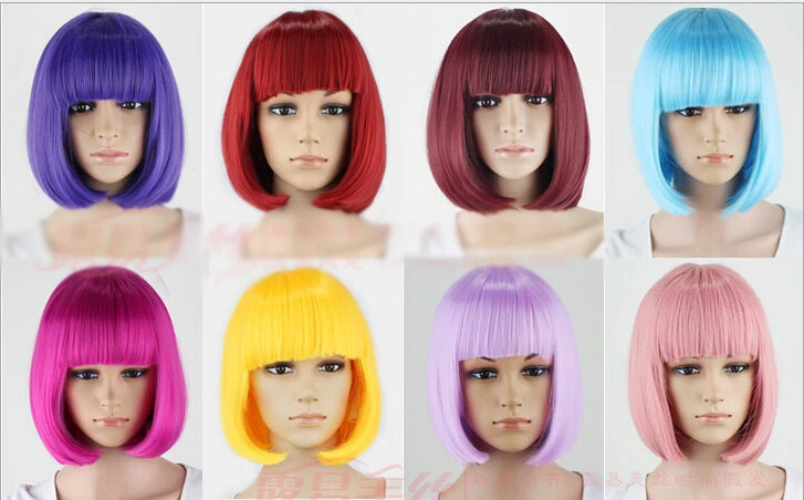 Sexy Peluca BOBO Pelo Múltiples Colores Disfraz Anime Pelo Peluca Completa Ondulada Pelo Foto 2 de 3