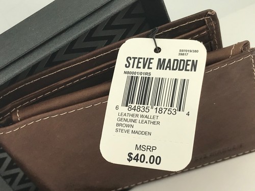 Billetera triple plegable marca Steve Madden para hombre con estuche de cuero marrón - precio de venta sugerido por el fabricante $40 ️ - Imagen 7 de 7