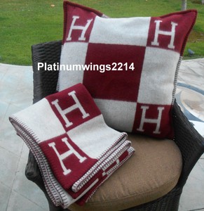 Nib Authentic Hermes Avalon Cashmere Wool Throw Blanket 2 Pillow