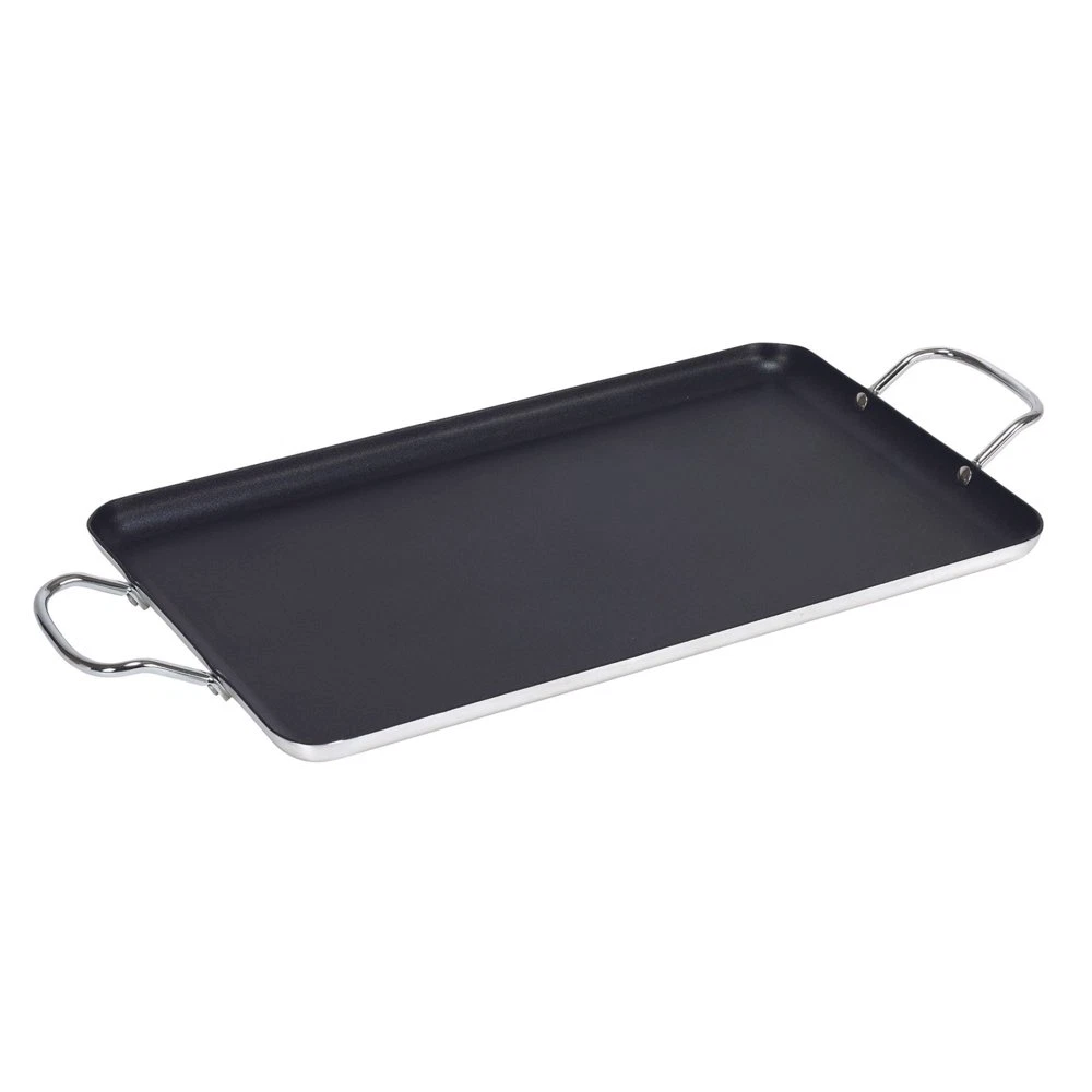 Large 20" X 12" Nonstick Double Burner Griddle with Metal Handles, Black