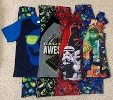 Boys Pajamas Sets x4 Size 8 Lego Star Wars DC Super Heroes Skulls Football Used