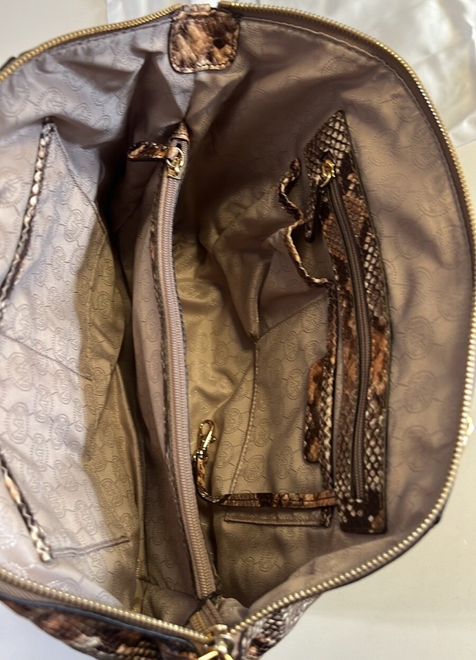 Michael Kors Riley Beige/Brown Python Embossed Leather Satchel Shoulder