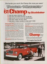 1961 Studebaker Champ Red 12 Ton Pickup Bigger Payloads 6 Cyl Vintage Print Ad 1961 Studebaker Champ Red 12 Ton Pickup Bigger Payloads 6 Cyl Vintage Print Ad