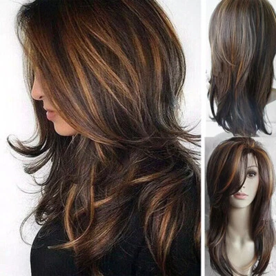 Hair New Gorgeous Women Long Mix Brown Straight Hair Wigs Fashion--UK---