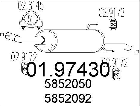 Silencieux arrière Opel Astra G Break 1.2 16V échappement en acier pour modèle fourgon