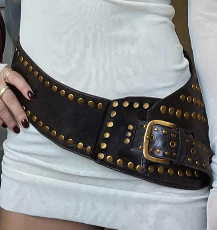 WIDE Y2K BELT BLACK CONCHO LEATHER STUDDED BUCKLE 2000S WIDE Y2K BELT BLACK CONCHO LEATHER STUDDED BUCKLE 2000S