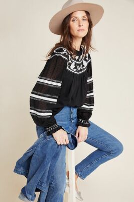 New Anthropologie Winona Lace Top by Maeve Black and white size XS NWT
