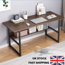 Home Desk Simple Computer Table W/Footrest Brown Table Workstation & Book Shelf