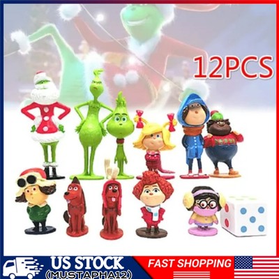 12PCS Movie How The Grinch Stole Christmas Mini Action Figure Toy Gift For Kids.