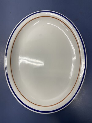 Rare Iroquois shal-O-rim oval Plate Blue Orange Trim 9x7 
