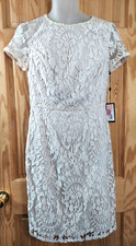Adrianna Papell Ivory Cap Sleeve Lace Overlay Sheath Dress Beaded Knee Length 8