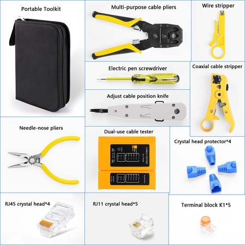 Handskit RJ45 RJ11 RJ12 Netzwerk-Reparatur-Zangen-Tool-Kit mit Kabeltester L4H4 - Bild 10 von 11