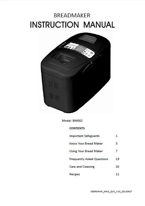 Cooks Essentials Bread Machine Manual CEBR11, CETR520B, CETR900S, CETTR875