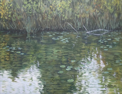 FRASE ORIGINAL Painting Michigan Landscape Shiawassee River Lily Pads Autumn Art