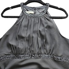 Evan Picone Evening Gown Black Chiffon Beaded Halter Neckline Size 14