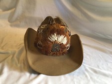 Men's KNOX Brown Suede Leather Stetson Cowboy Hat w/ Pins Feathers Sz 7
