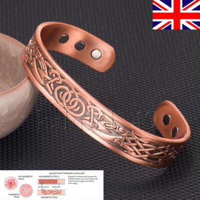 MENS COPPER MAGNETIC BRACELET bangle 6 MAGNETS carpal tunnel arthritis celtic UK