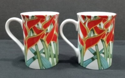 Lot 2 Konitz Germany Fax Porcelain Coffee Tea Mugs Cups Red Flowers 