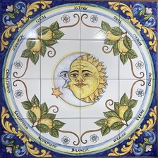 Pannello Decorato A Mano 80x80 Sole E Luna  Piastrelle ceramica Vietri