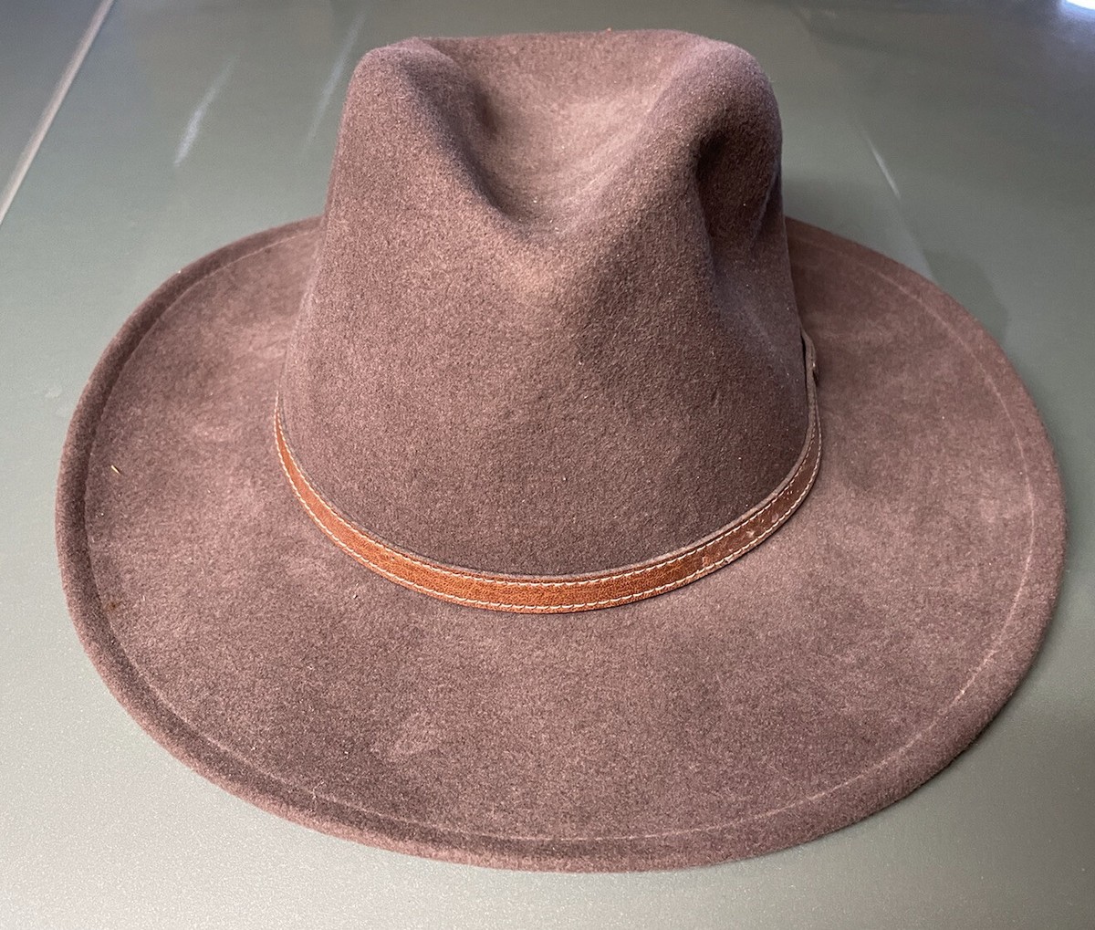 Vintage INDIANA JONES STYLE Flex Felt Fedora 100% Wool, Leather Hat Band,  M, USA
