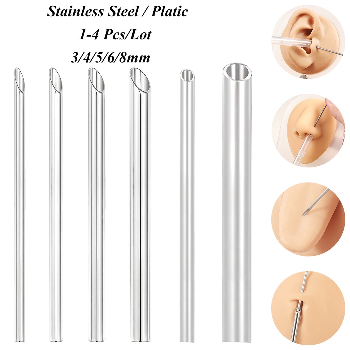 1-4Pcs Plastic/Stainless Steel Piercing Receiver Tube for Body