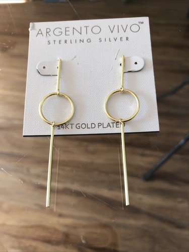Argento Vivo Earrings Stick Drop/ Sterling Silver/ Gold Plated/ Lightweight  - Picture 4 of 5