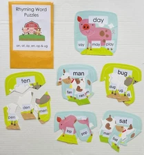 Educational Literacy Center Learning Resource Game Rhyming Word Family Puzzles