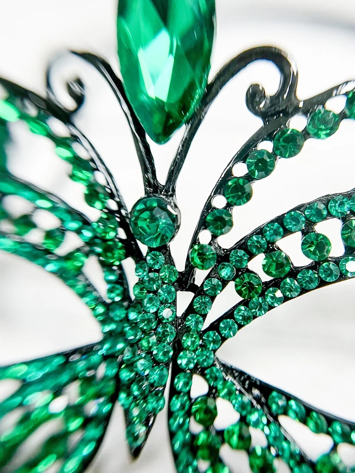 Green Crystal Masquerade Mask, Masquerade Wedding Mask, Black Mask, Prom Mask - Image 3 of 4