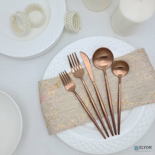 20 Piece Matte Copper Flatware Set Stainless Steel Thin Handles Service For 4 - Picture 5 of 5