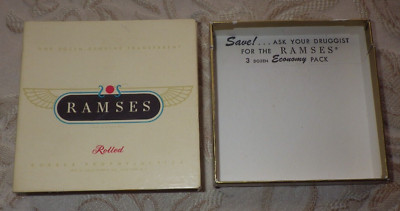 VINTAGE 1940s RAMSES ROLLED RUBBER PROPHYLACTICS DRUG STORE DISPLAY EMPTY BOX