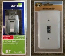 NEW Hampton Bay Devon White Light Switch Cover and Leviton 15/20A Switch