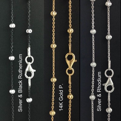 ITALIEN Sterling Ruthenium plattiert/vergoldet/Silber Mondschliff Kugelkette Halskette