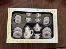 Miniature Dollhouse 1:12 Rose Flower Ceramic Tea Set of 17 NIB