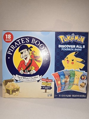 18 BAGS! NEW! PIRATE'S BOOTY Pokémon Aged White Cheddar Rice & Corn Puffs, 0.5