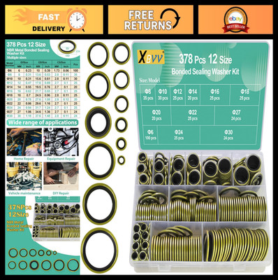 XBVV 378 Pcs NBR Metal Bonded Sealing Washer Assortment Kit M6 M8 M10 M12 M14 M1