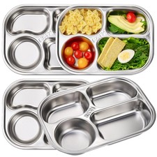 DEAYOU 4 Pack 18/10 Stainless Steel Divided Plate, Small Child Plate with 4-Comp