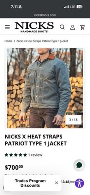 NICKS X HEAT STRAPS PATRIOT TYPE 1 JACKET Medium