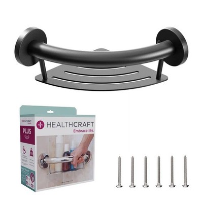 HEALTHCRAFT PLUS 9.5 in. Grab Bar & Corner Shelf, ADA Compliant, Black