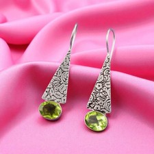 Peridot Stone 925 Silver Wife Rustic Drop Heart Chakra Bezel
