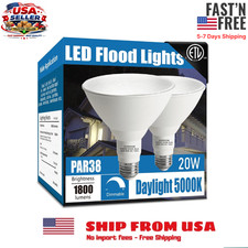 Par38 LED Flood Light Bulbs Outdoor 2 Pack Dimmable 5000K Daylight 20W Replac...