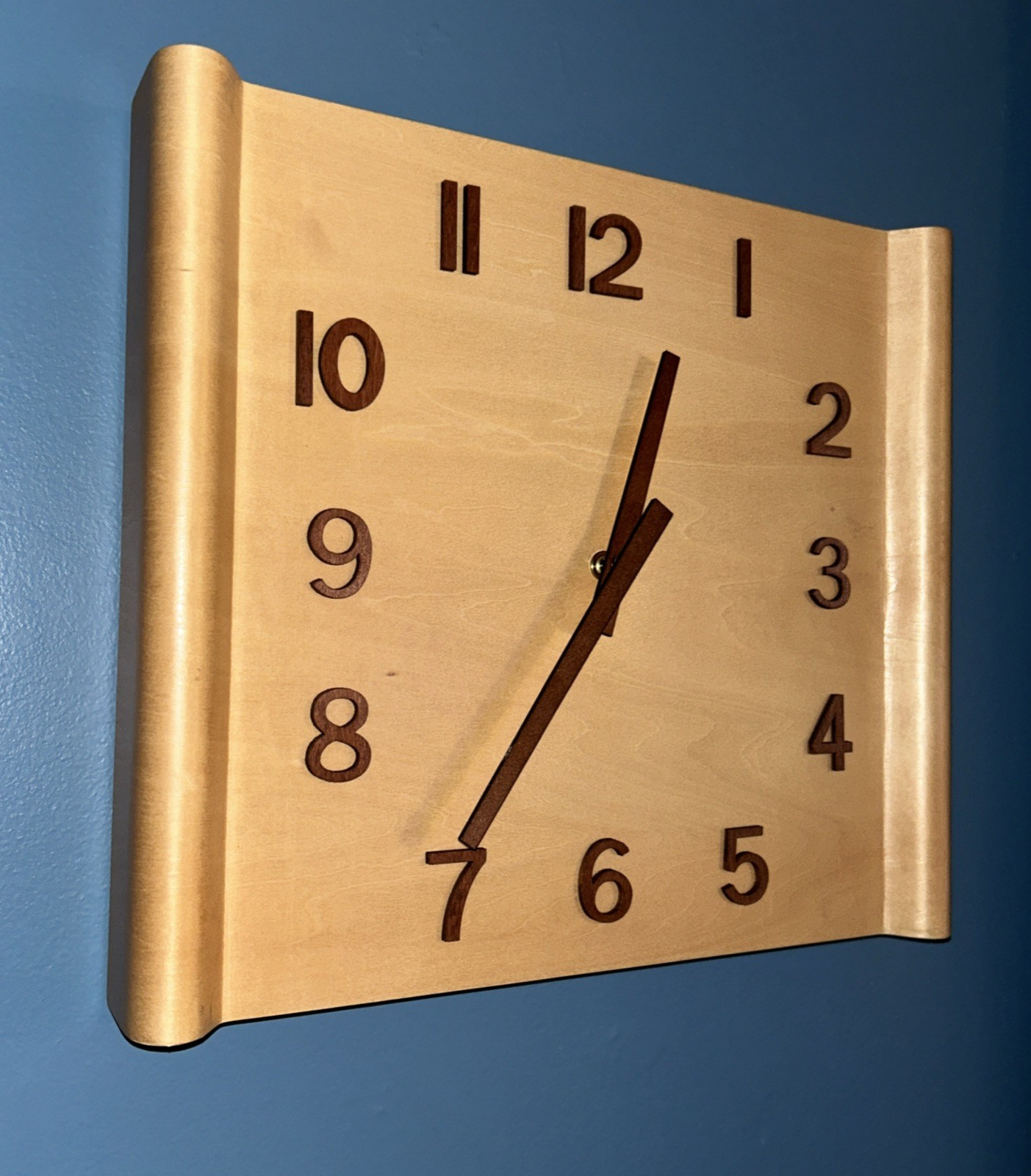 HuseeCly 14" X 12" X 2" Wooden Wall Clock. Minimalist Design. Natural Color. 