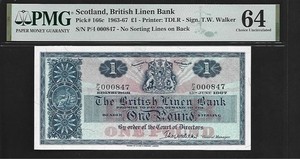 Scotland 1 Pound 1967 PMG 64 UNC P# 166s British Linen Bank T.W. Walker