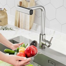 Waterfall Kitchen Faucet with Pull out Sprayer Single Hole Swivel Sink Mixer Tap